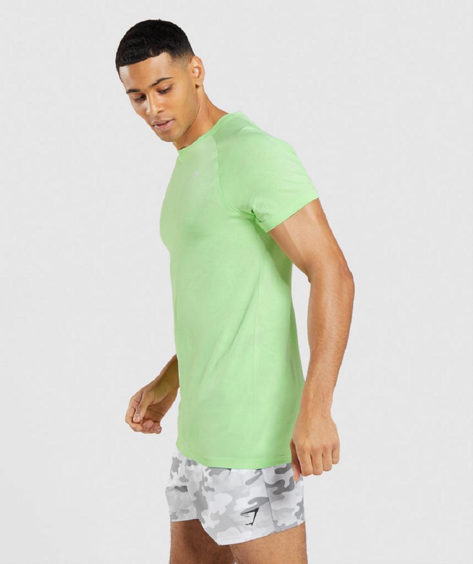 T Shirts Gymshark Geo Seamless Hombre Verde Blancas | CO 3376PJJ